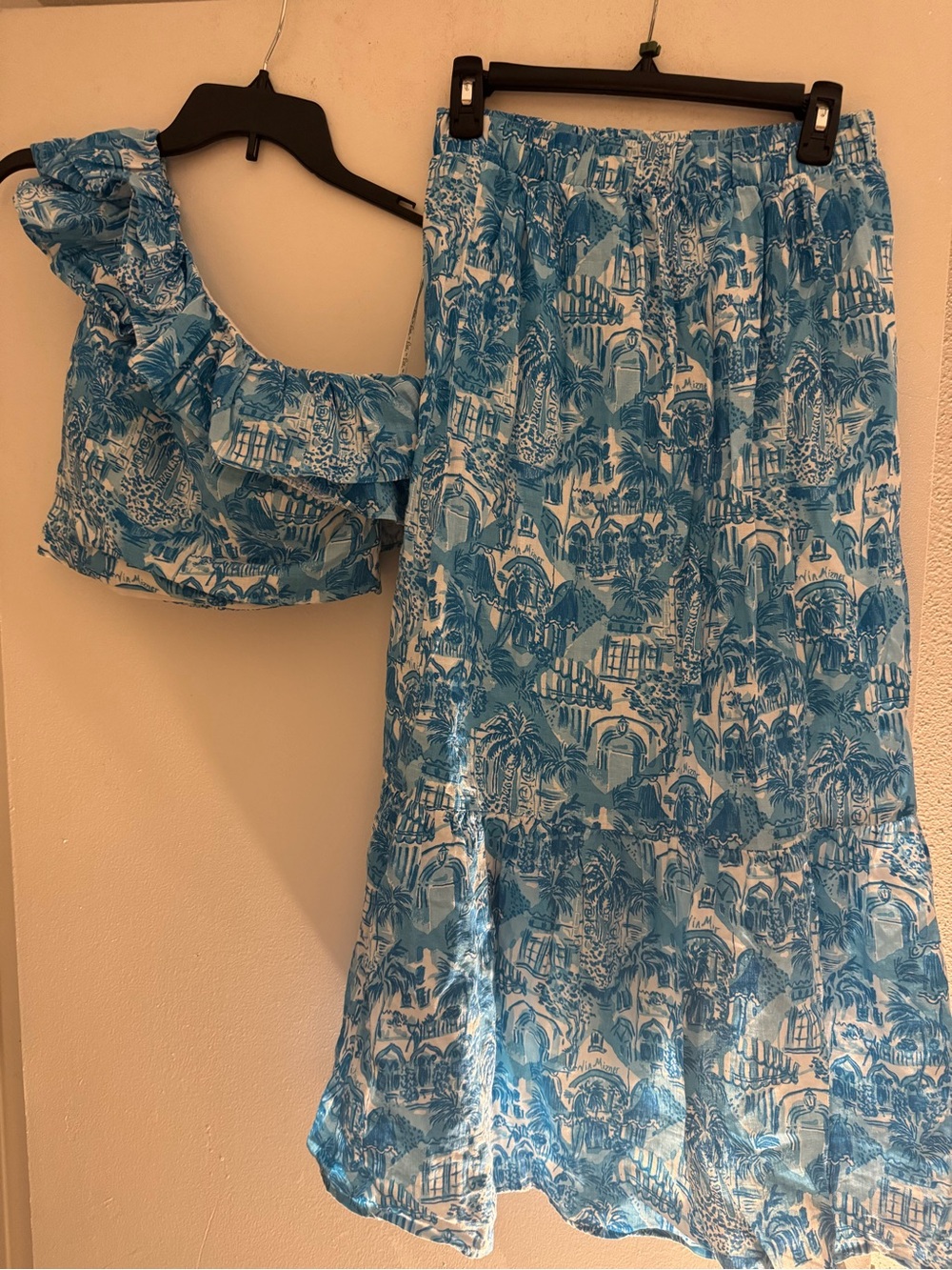 Lilly Pulitzer Kasida 2Pc Linen Set Sunny State of Mind Ruffle Top Skirt Sz 4